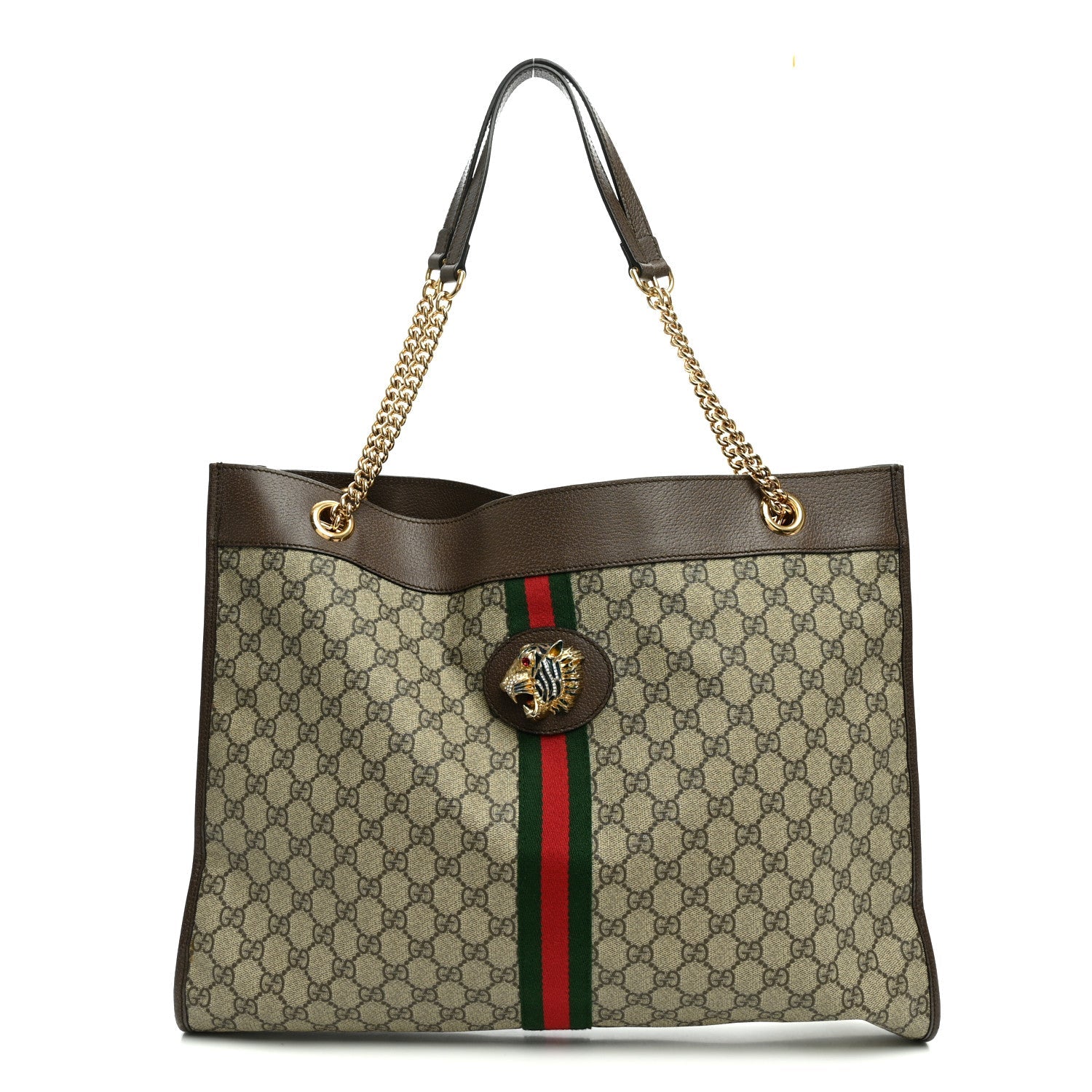 Gucci GG Supreme Monogram Large Rajah Chain Tote Beige New Acero
