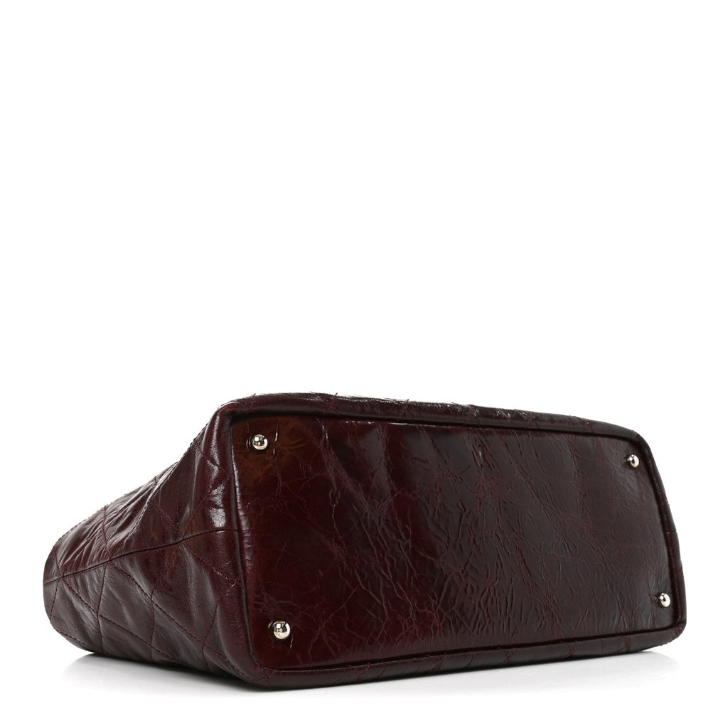 Chanel Glazed Calfskin Lambskin Quilted Portobello Tote Burgundy
