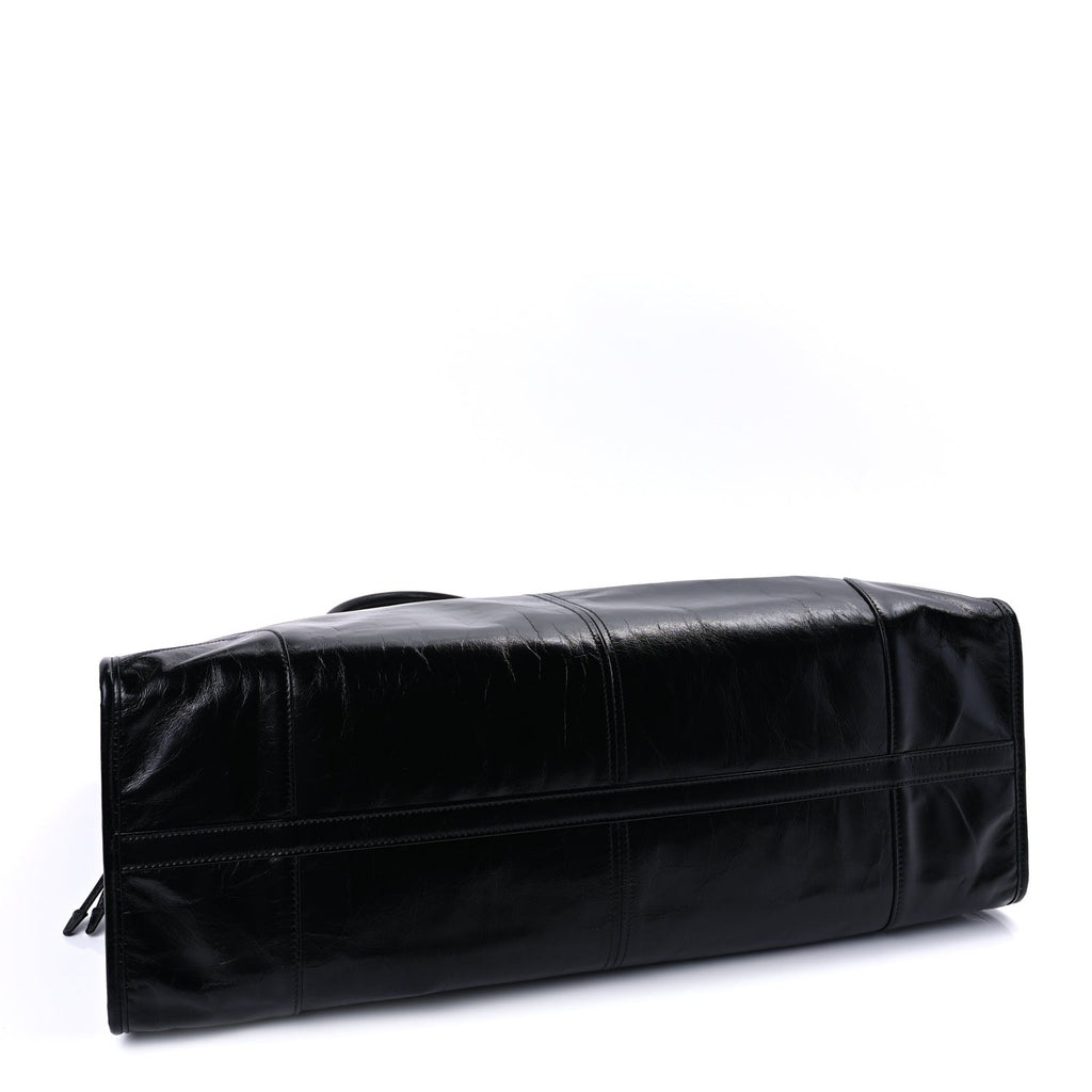 Prada Glossy Calfskin Triangle Extra Large Bonnie Shoulder Bag Black