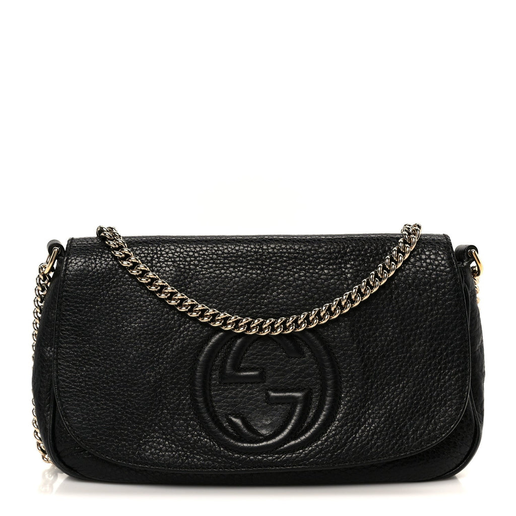 Gucci Pebbled Calfskin Medium Soho Flap Crossbody Black