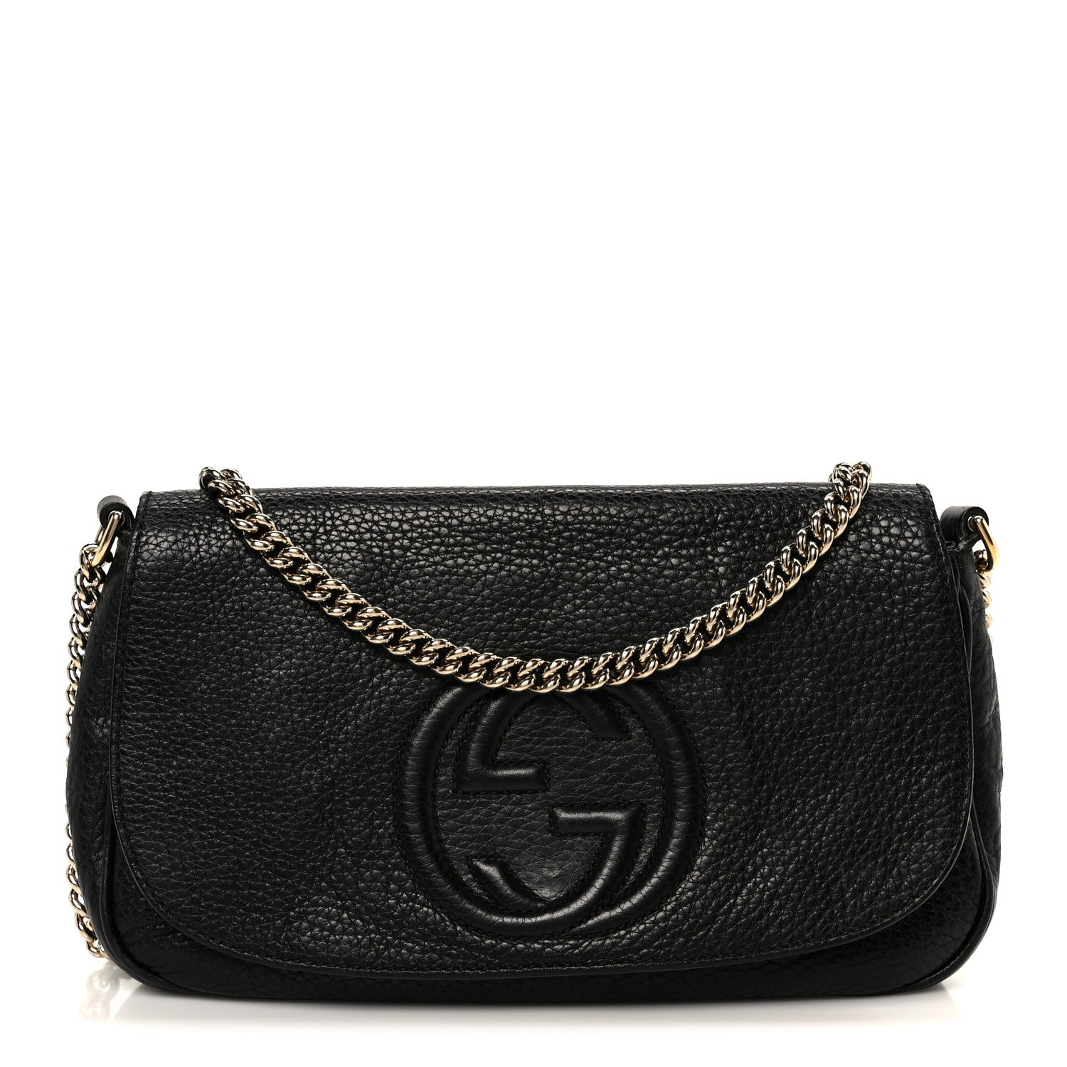 Gucci Pebbled Calfskin Medium Soho Flap Crossbody Black