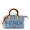 Fendi Denim Vitello King Plexiglass Logo Embroidered Mini By The Way Top Handle Boston Bag Denim Cuoio