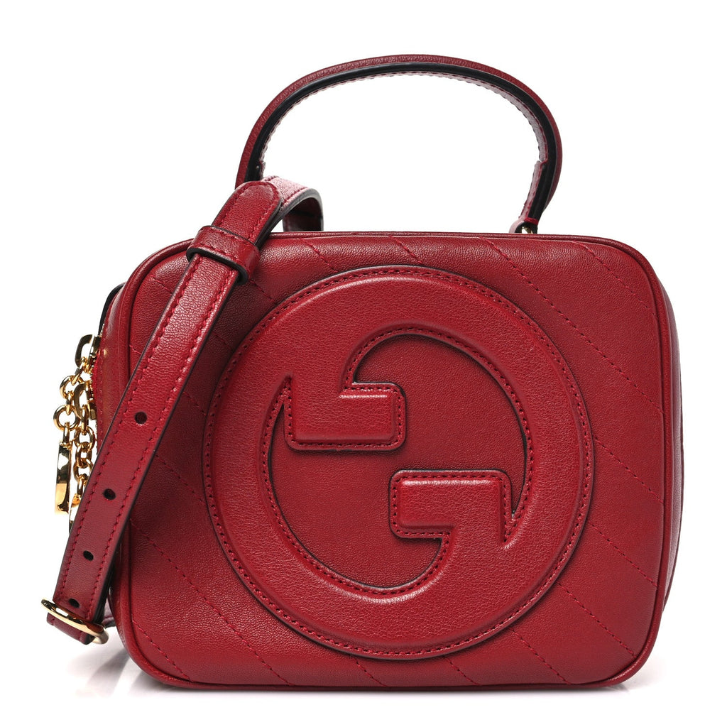 Gucci Sakai Be Green Calfskin Diagonal Stitched Blondie Top Handle Bag Rosso