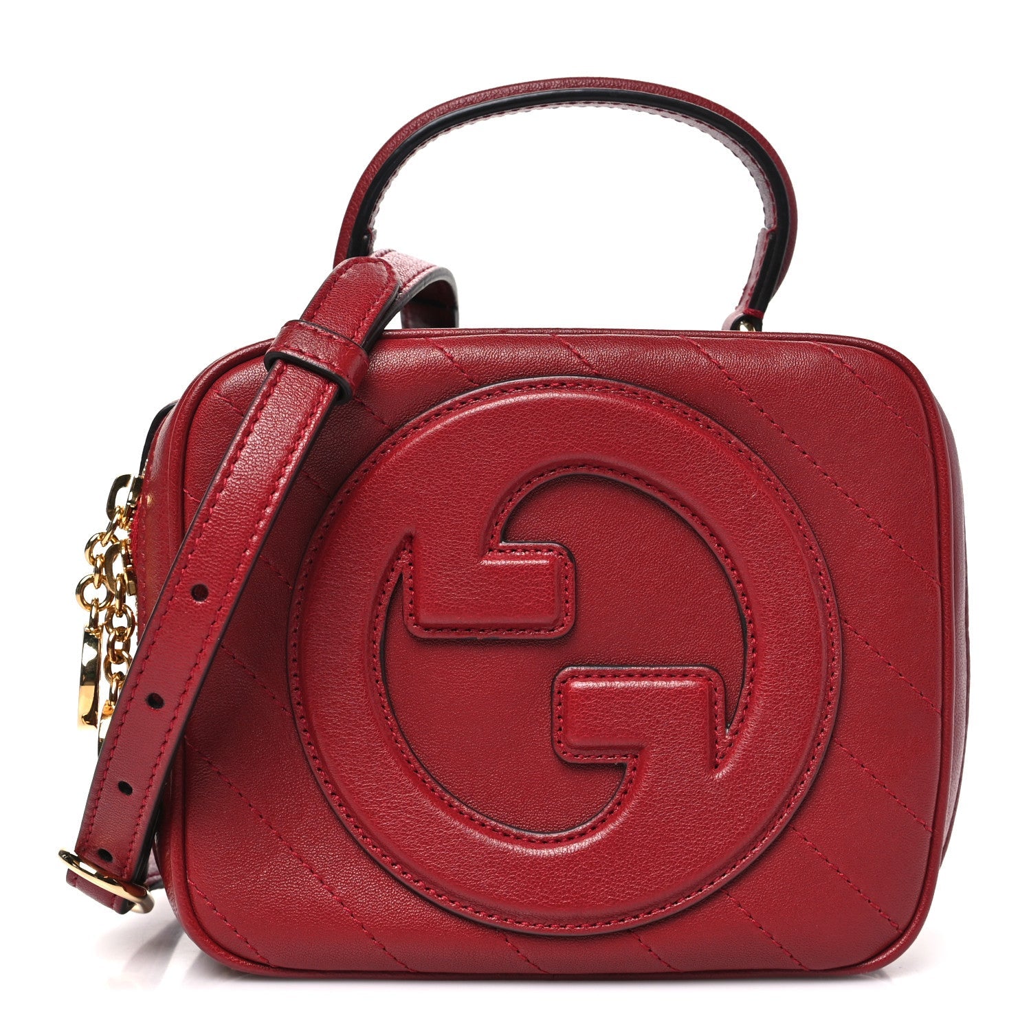 Gucci Sakai Be Green Calfskin Diagonal Stitched Blondie Top Handle Bag Rosso