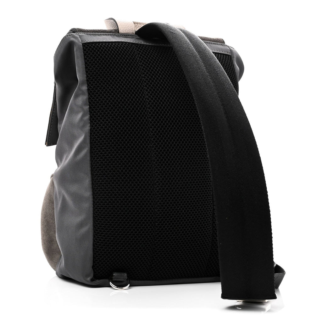 Fendi Suede Nylon Santander Cuoio Romano Bi-Color FF Embossed Small Fendiness Backpack Piombo Fango Grigio Polvere Asphalto