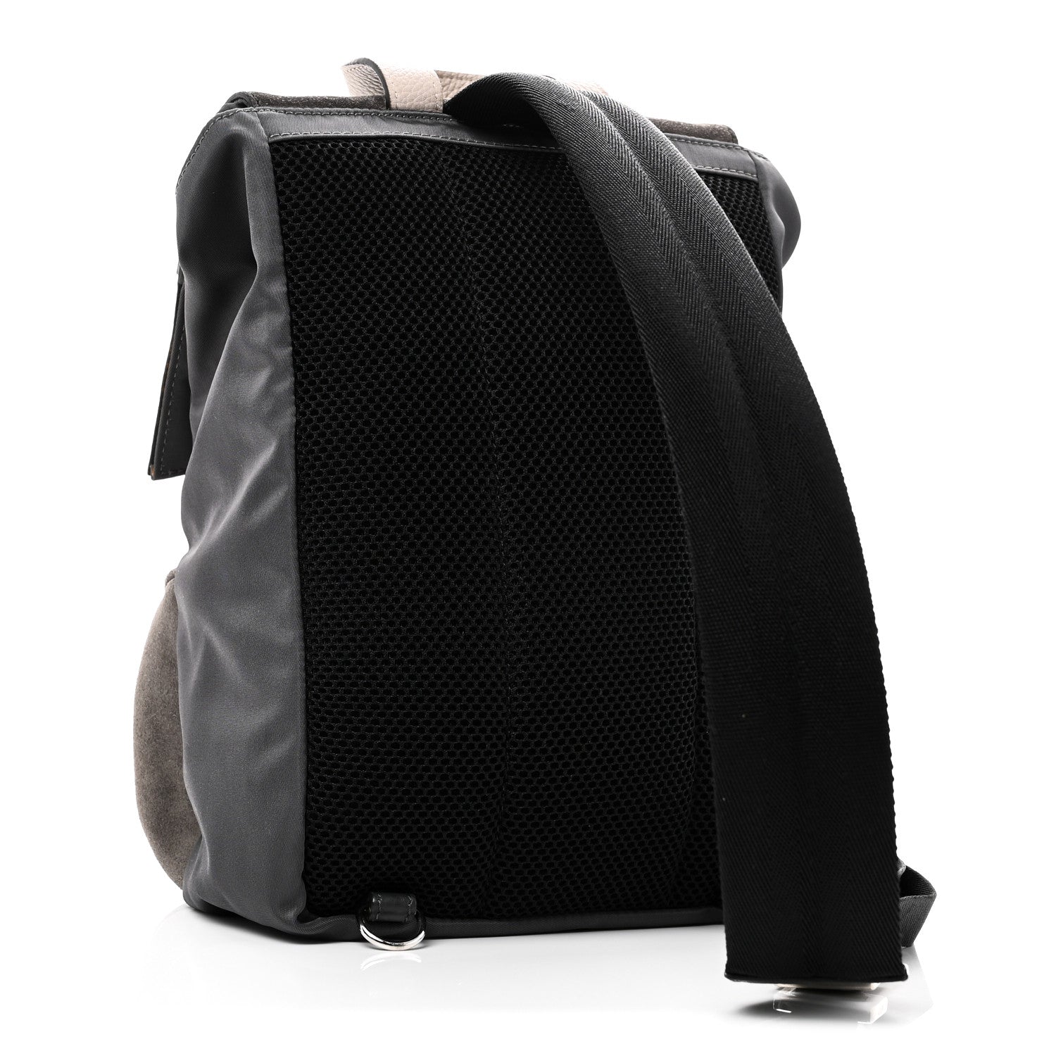 Fendi Suede Nylon Santander Cuoio Romano Bi-Color FF Embossed Small Fendiness Backpack Piombo Fango Grigio Polvere Asphalto