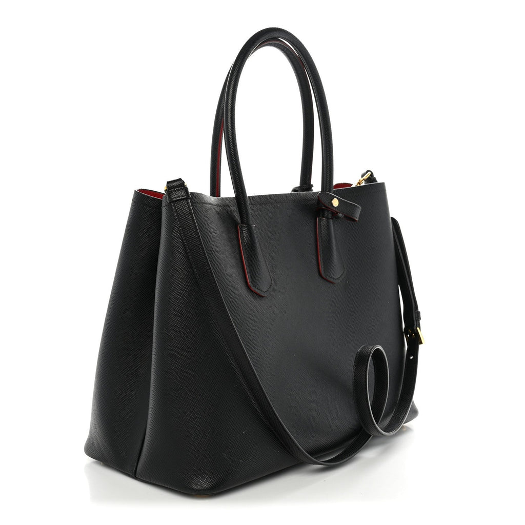 Prada Saffiano Cuir Large Double Bag Black Fuoco