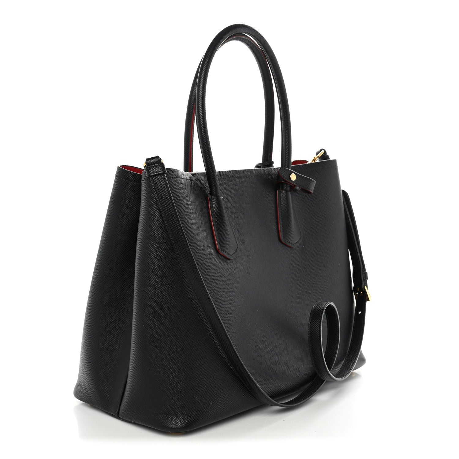 Prada Saffiano Cuir Large Double Bag Black Fuoco