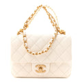 Chanel Shiny Lambskin Quilted Pearl Twist Mini Square Flap White