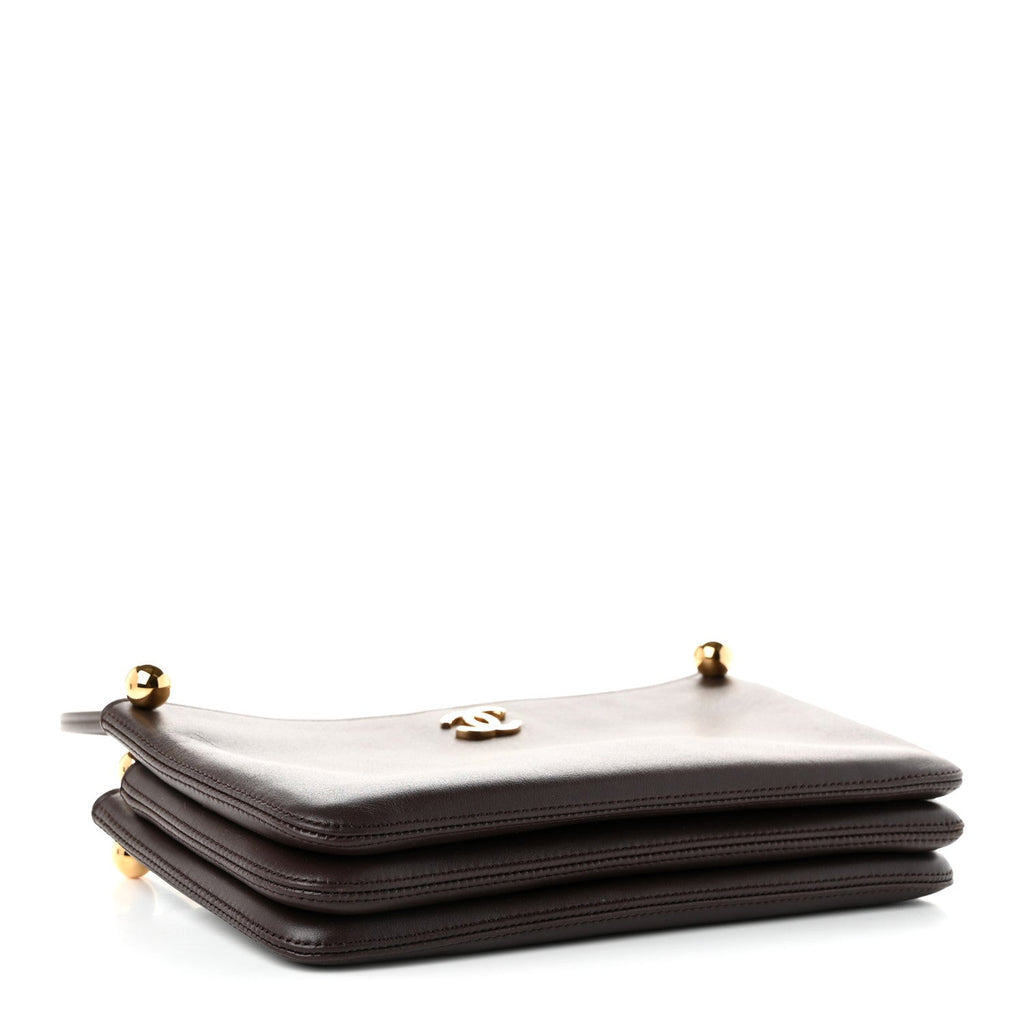 Chanel Calfskin Chick Studs Clutch Dark Brown