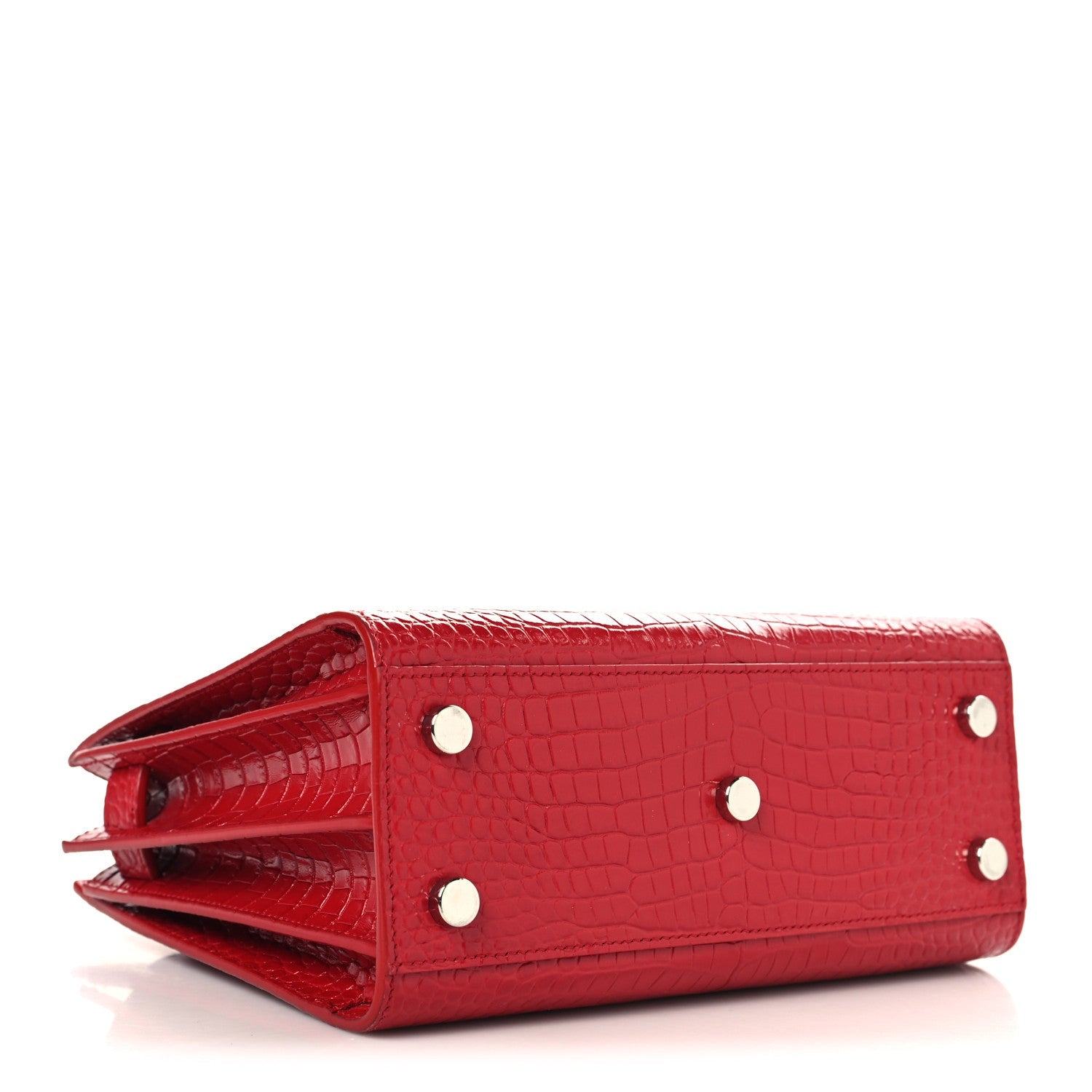 Saint Laurent Calfskin Crocodile Embossed Nano Sac De Jour Red