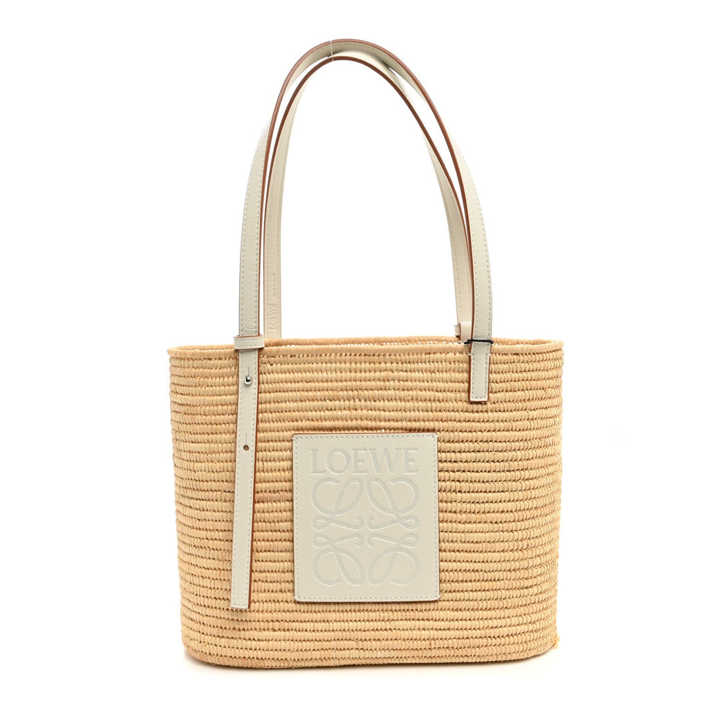 Loewe Raffia Square Small Basket Tote Bag Natural White