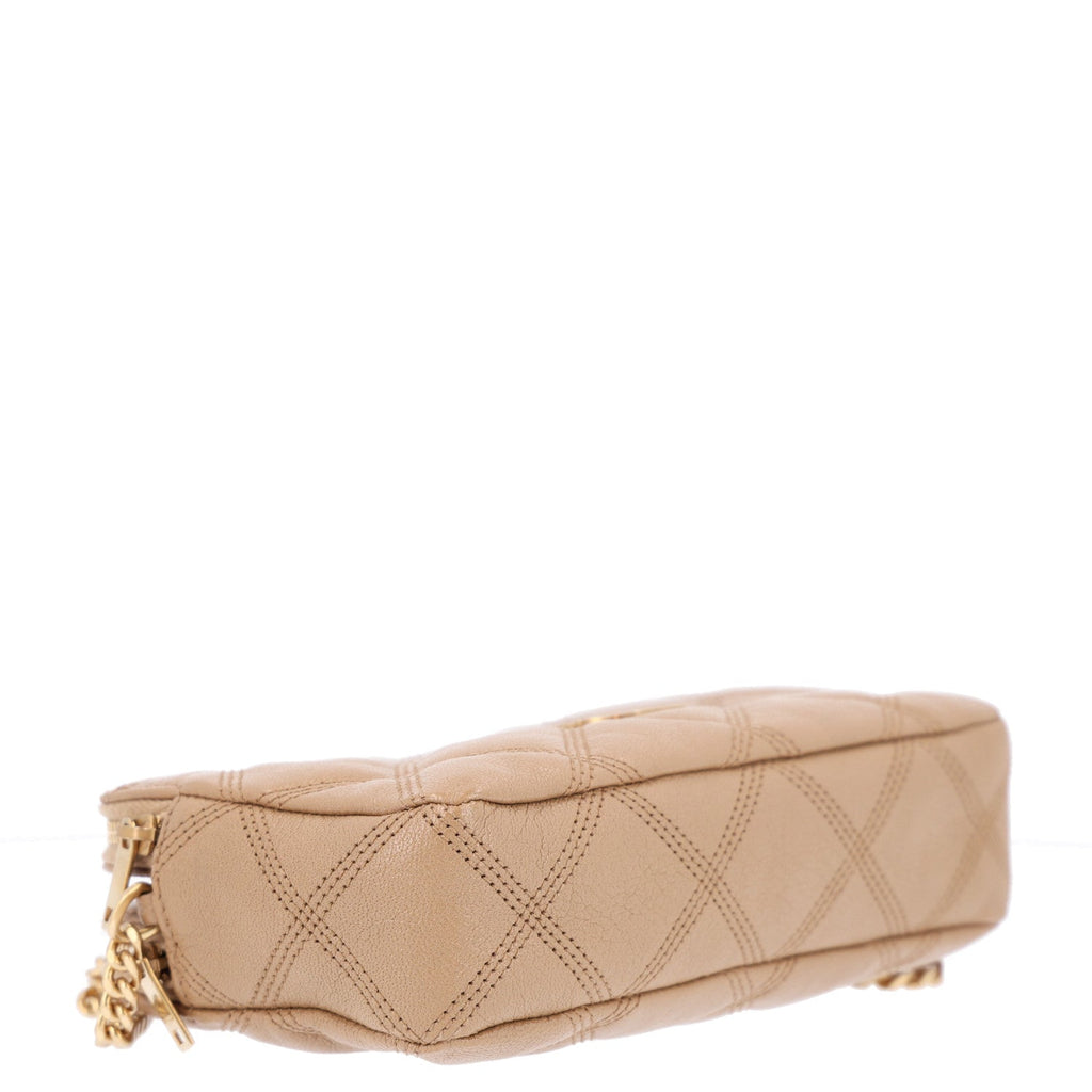 Saint Laurent Grained Lambskin Quilted Mini Becky Double Zip Bag Dark Beige