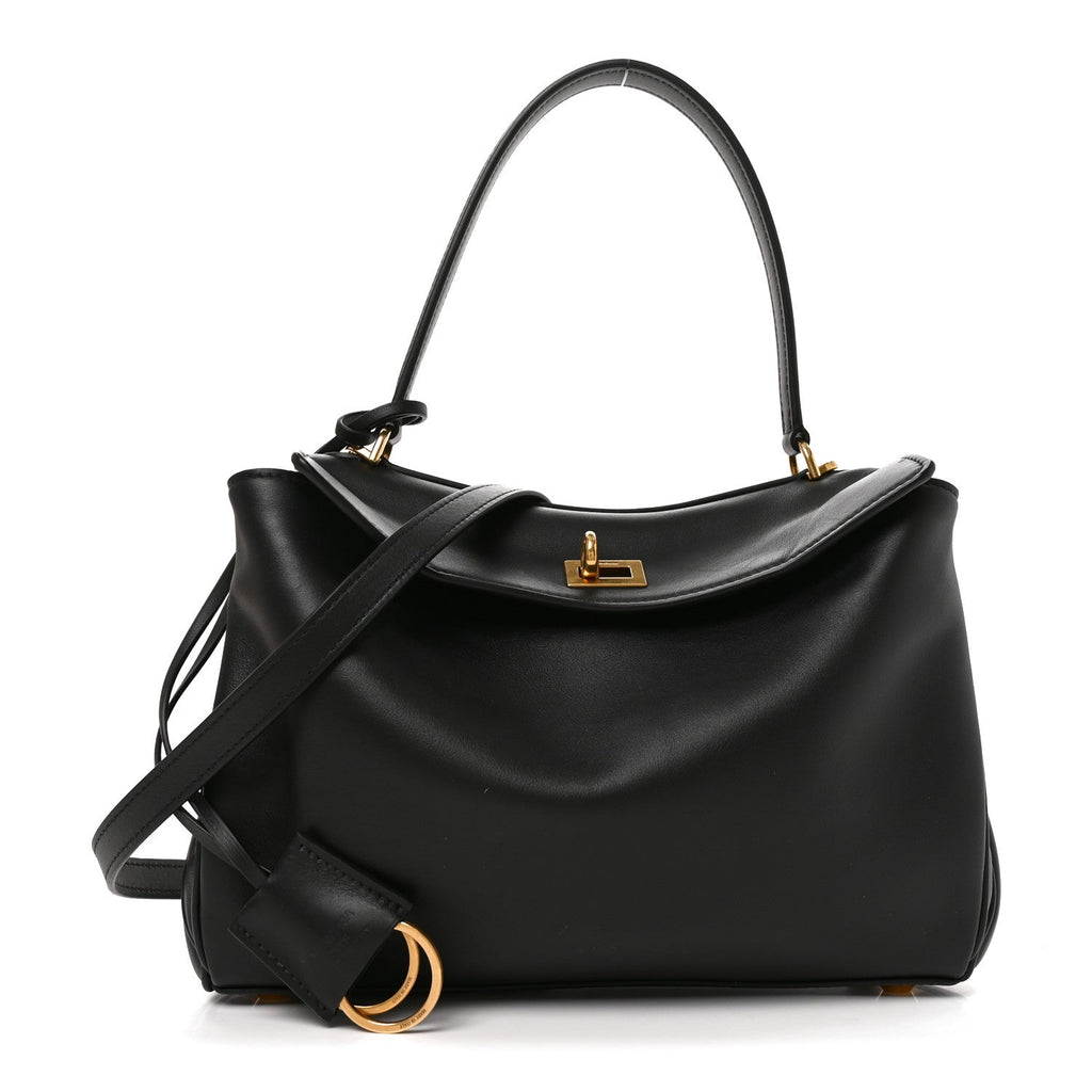 Balenciaga Natural Smooth Calfskin Medium Rodeo Top Handle Handbag Black