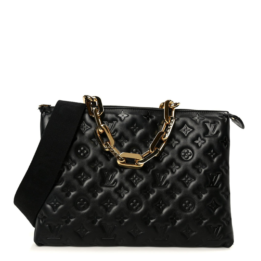 Louis Vuitton Lambskin Embossed Monogram Coussin MM Black