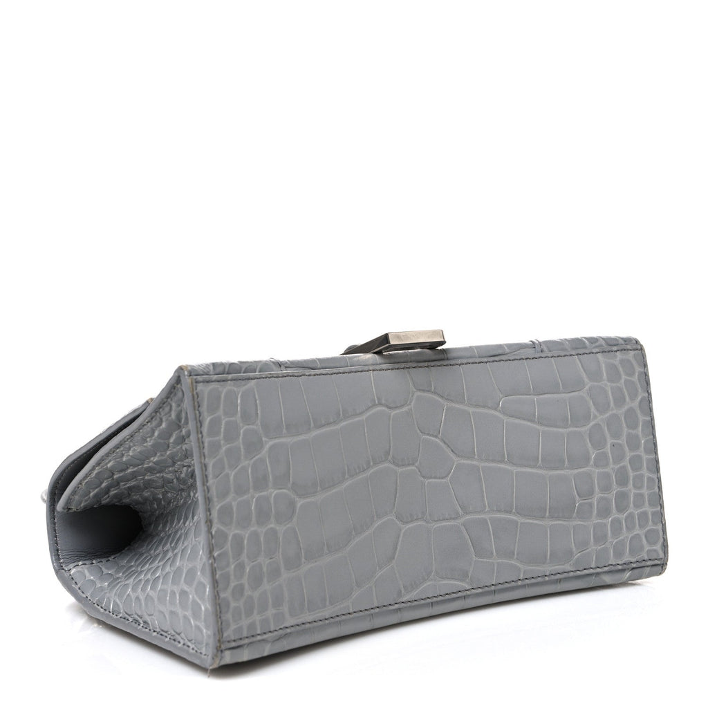 Balenciaga Shiny Calfskin Crocodile Embossed Small Hourglass Top Handle Bag Balenciaga Grey Balenciaga Grey