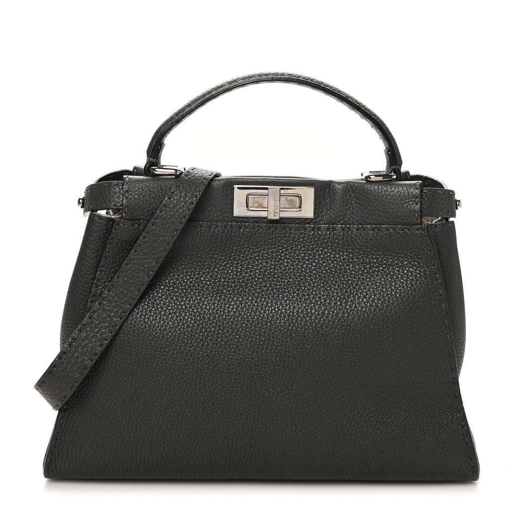 Fendi Cuoio Romano Selleria Bi-Color Medium Peekaboo Iconic Satchel Asfalto Latte
