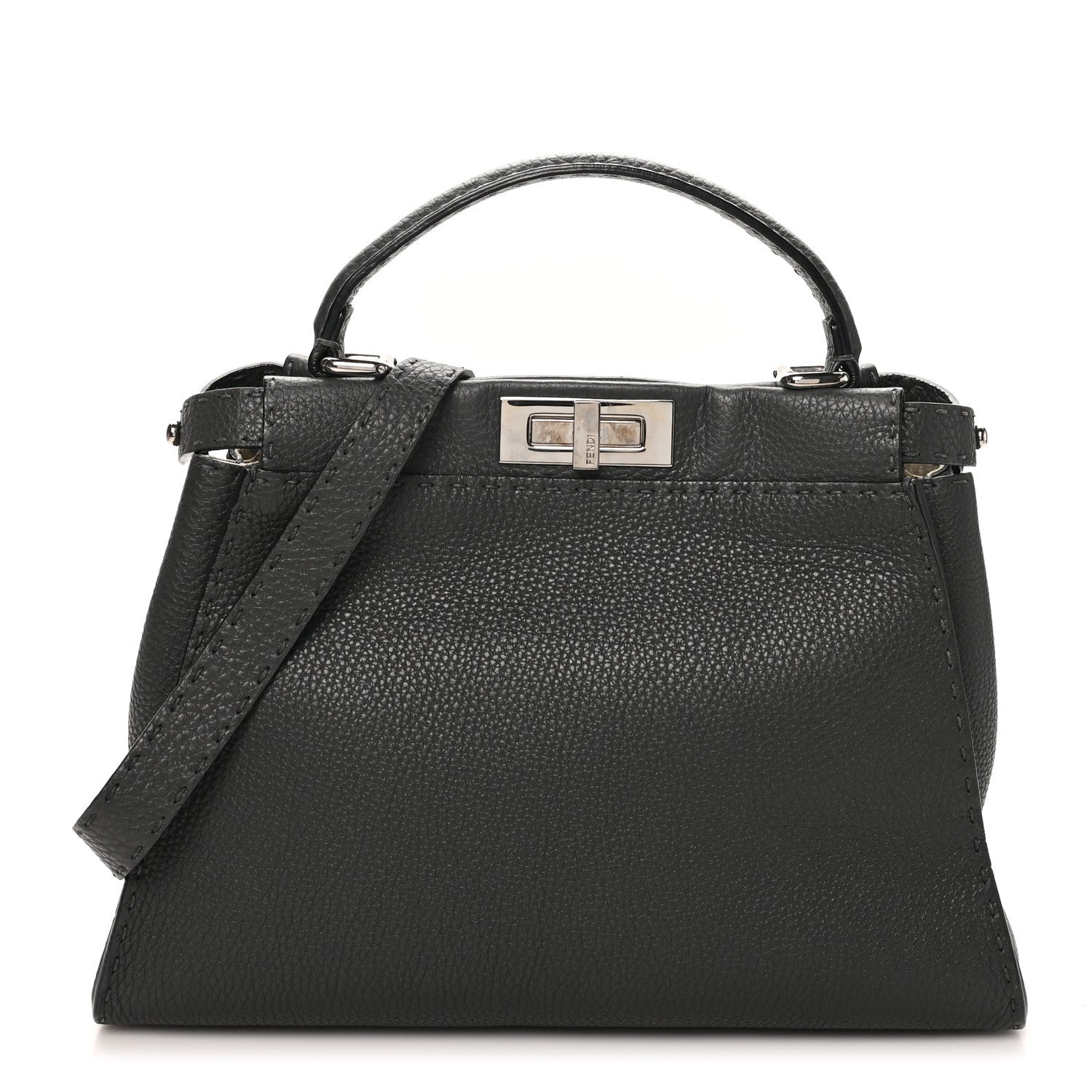 Fendi Cuoio Romano Selleria Bi-Color Medium Peekaboo Iconic Satchel Asfalto Latte