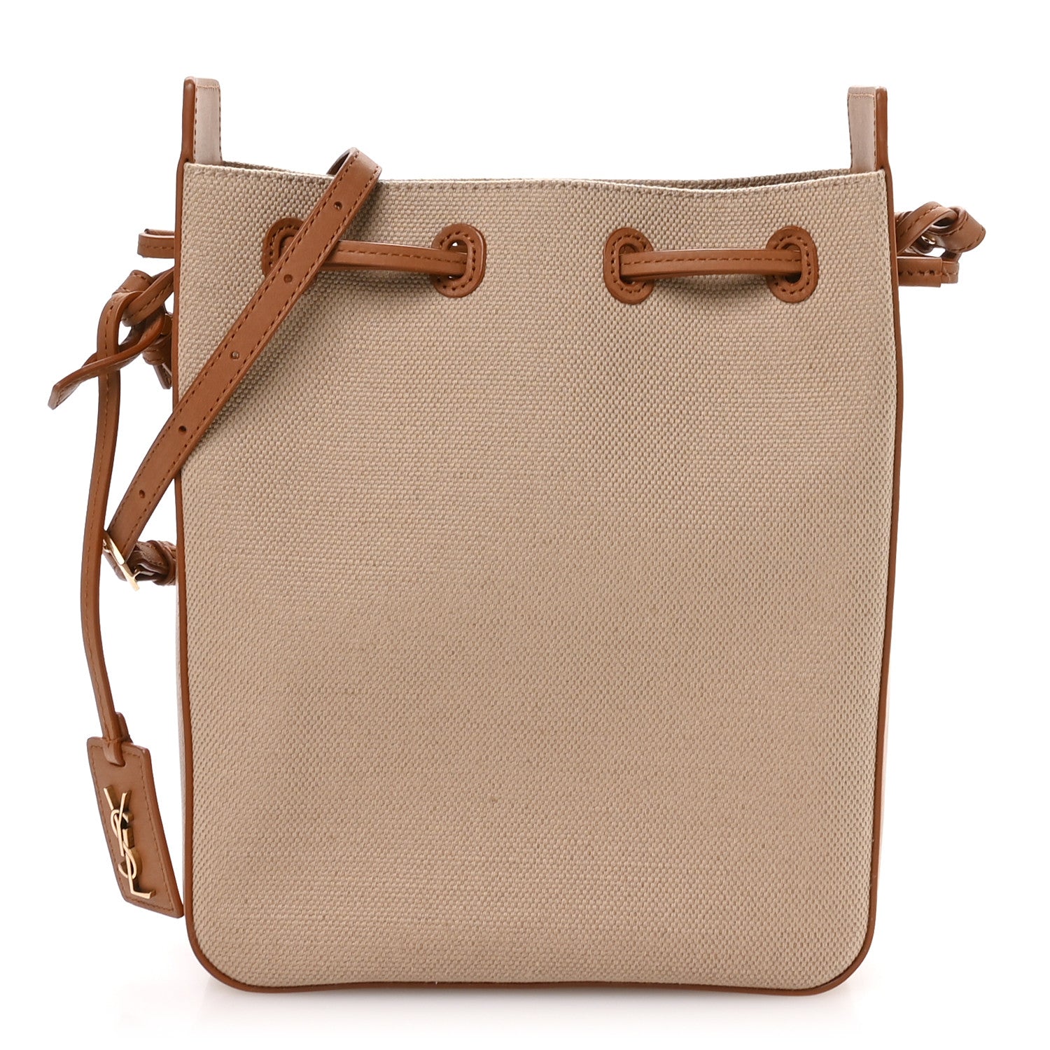 Saint Laurent Canvas Calfskin Small Bucket Bag Desert Dust Brick