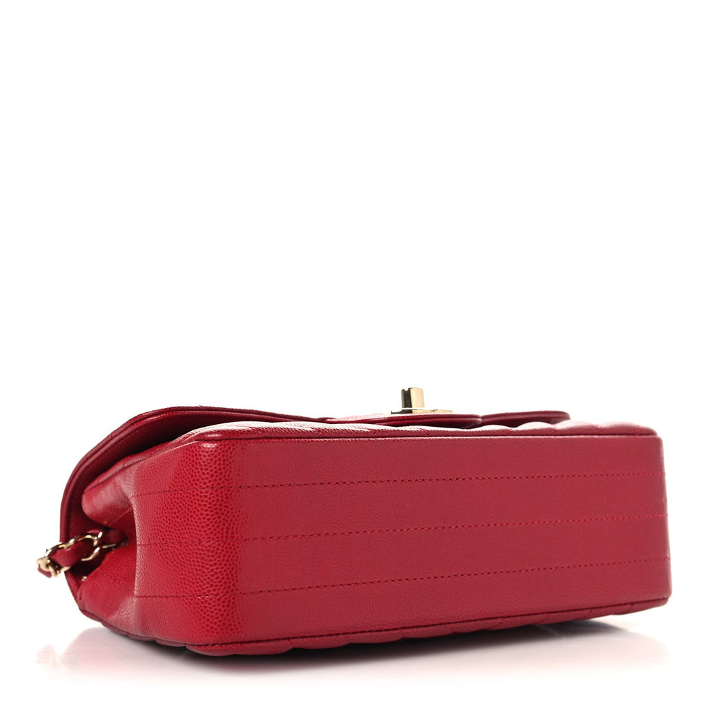 Chanel Caviar Chevron Quilted Mini Rectangular Flap Dark Red