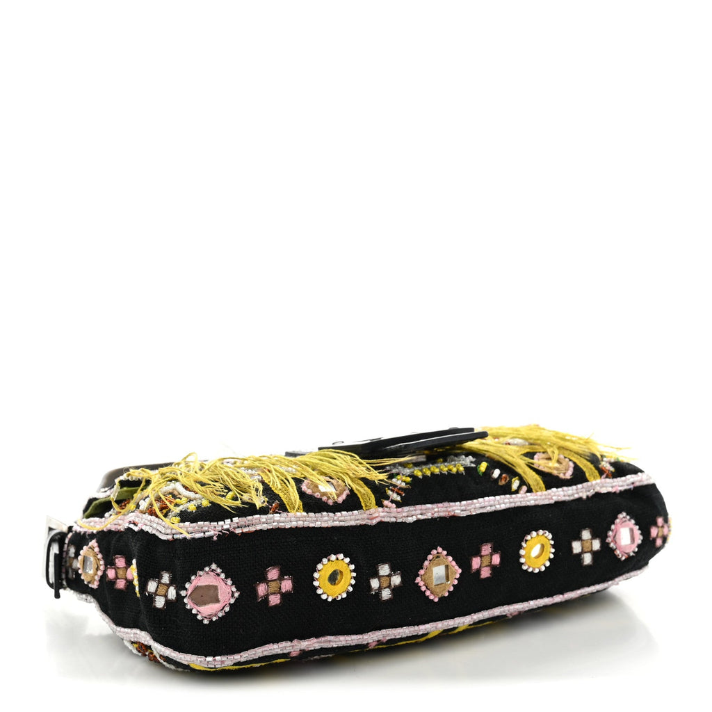 Fendi Canvas Beaded Baguette Black Multicolor