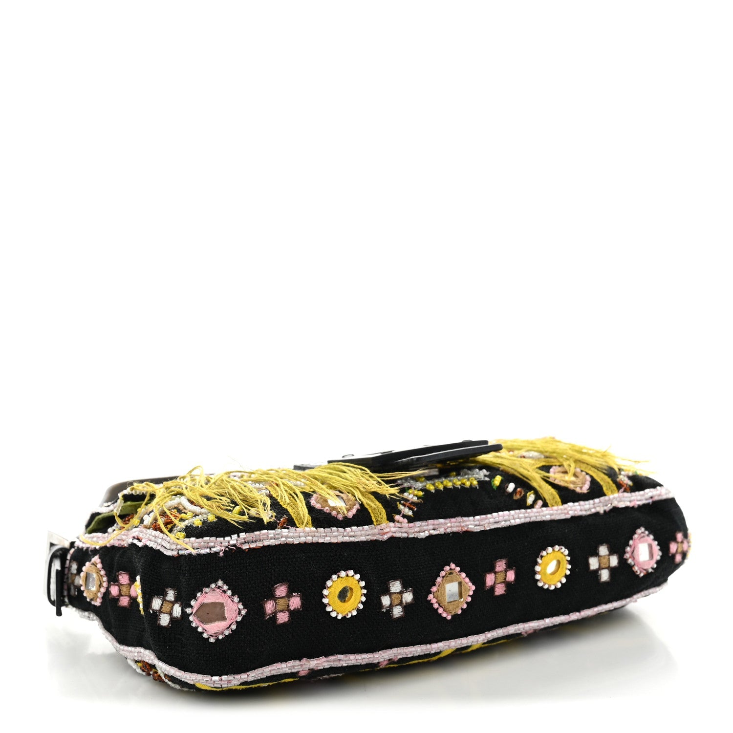 Fendi Canvas Beaded Baguette Black Multicolor