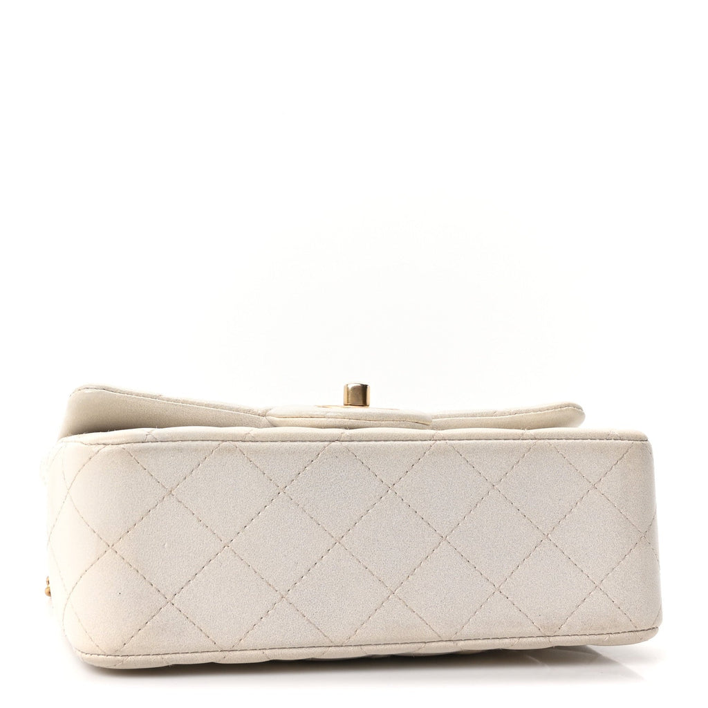 Chanel Iridescent Lambskin Quilted Mini Top Handle Rectangular Flap White