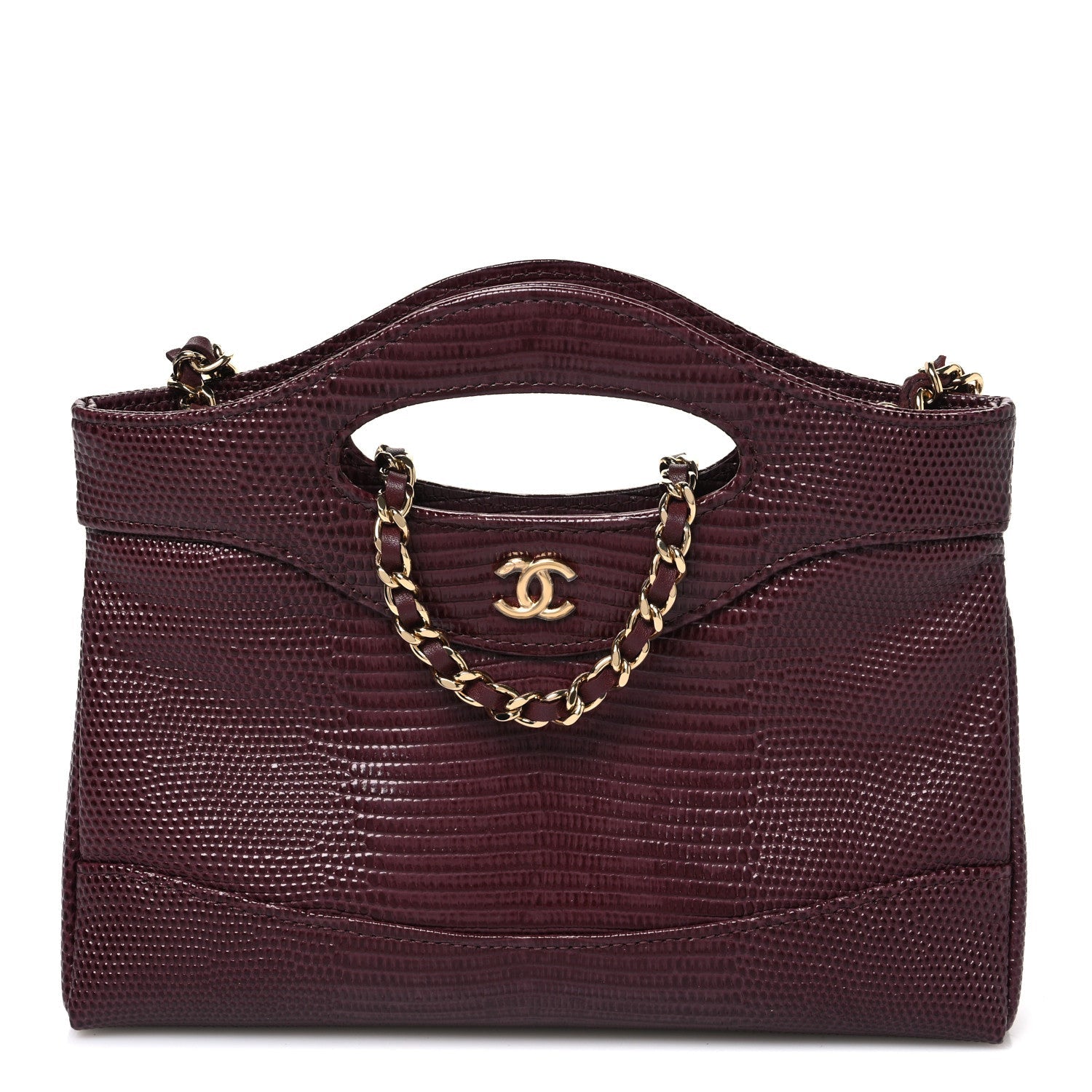Chanel Lizard Embossed Calfskin Quilted Nano 31 Shopping Bag Burgundy