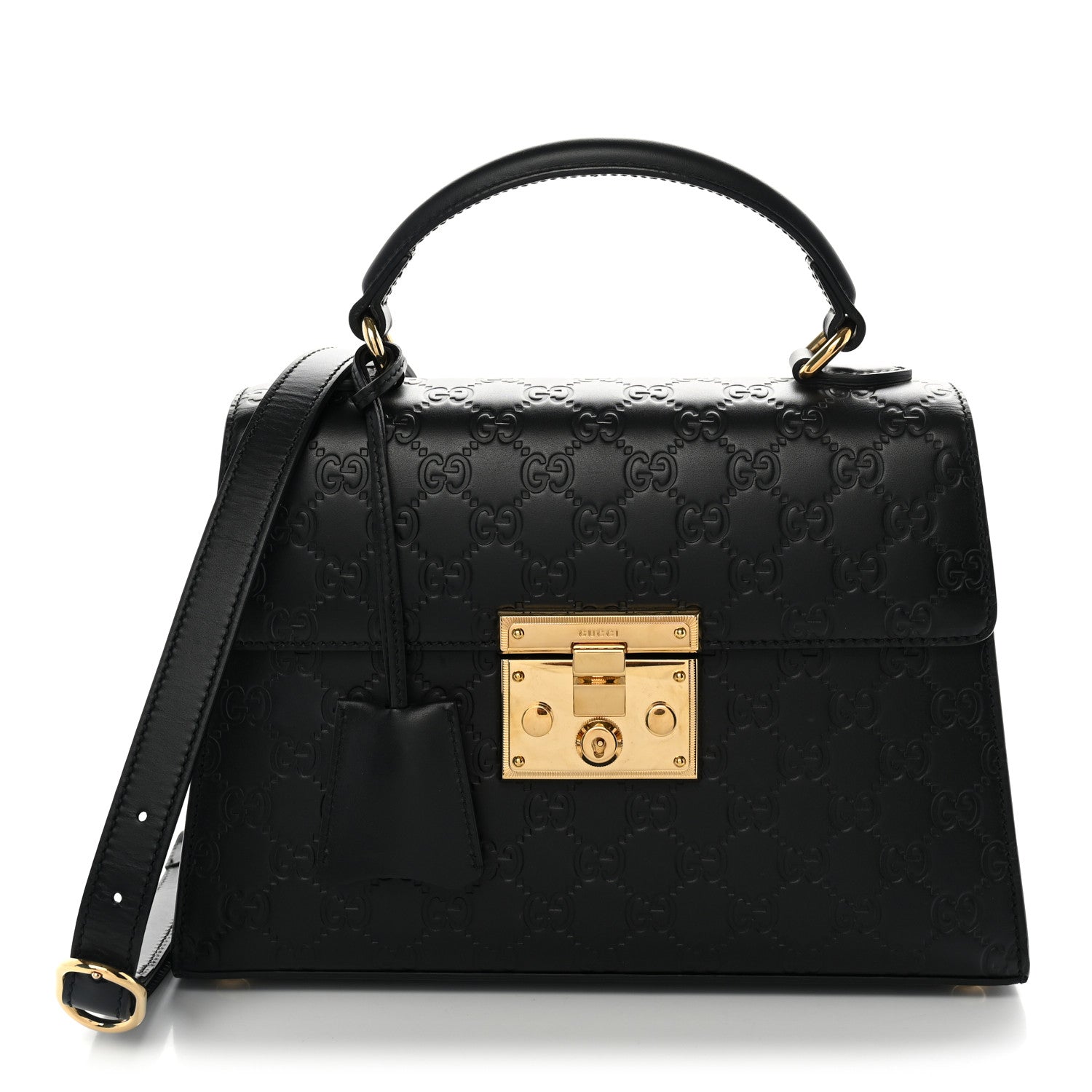Gucci Guccissima Signature Small Padlock Top Handle Bag Black