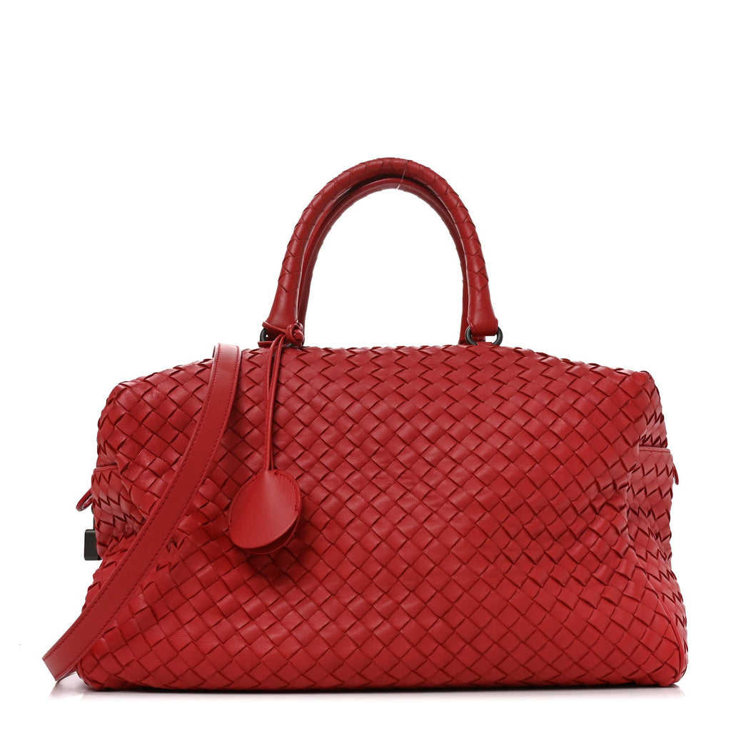 Bottega Veneta Nappa Intrecciato Boston Carmine