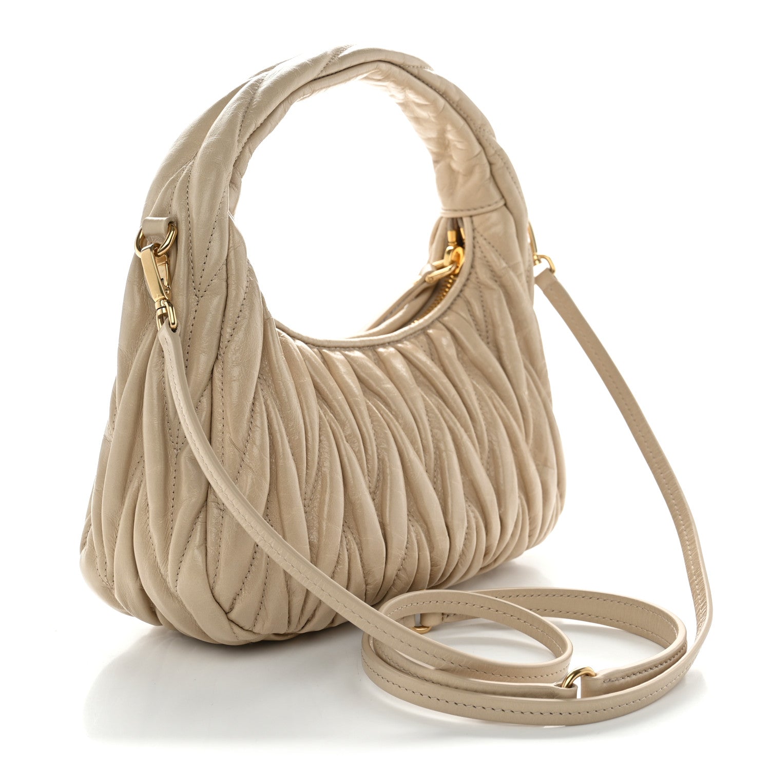 Miu Miu Nappa Matelasse Small Wander Hobo Sabbia