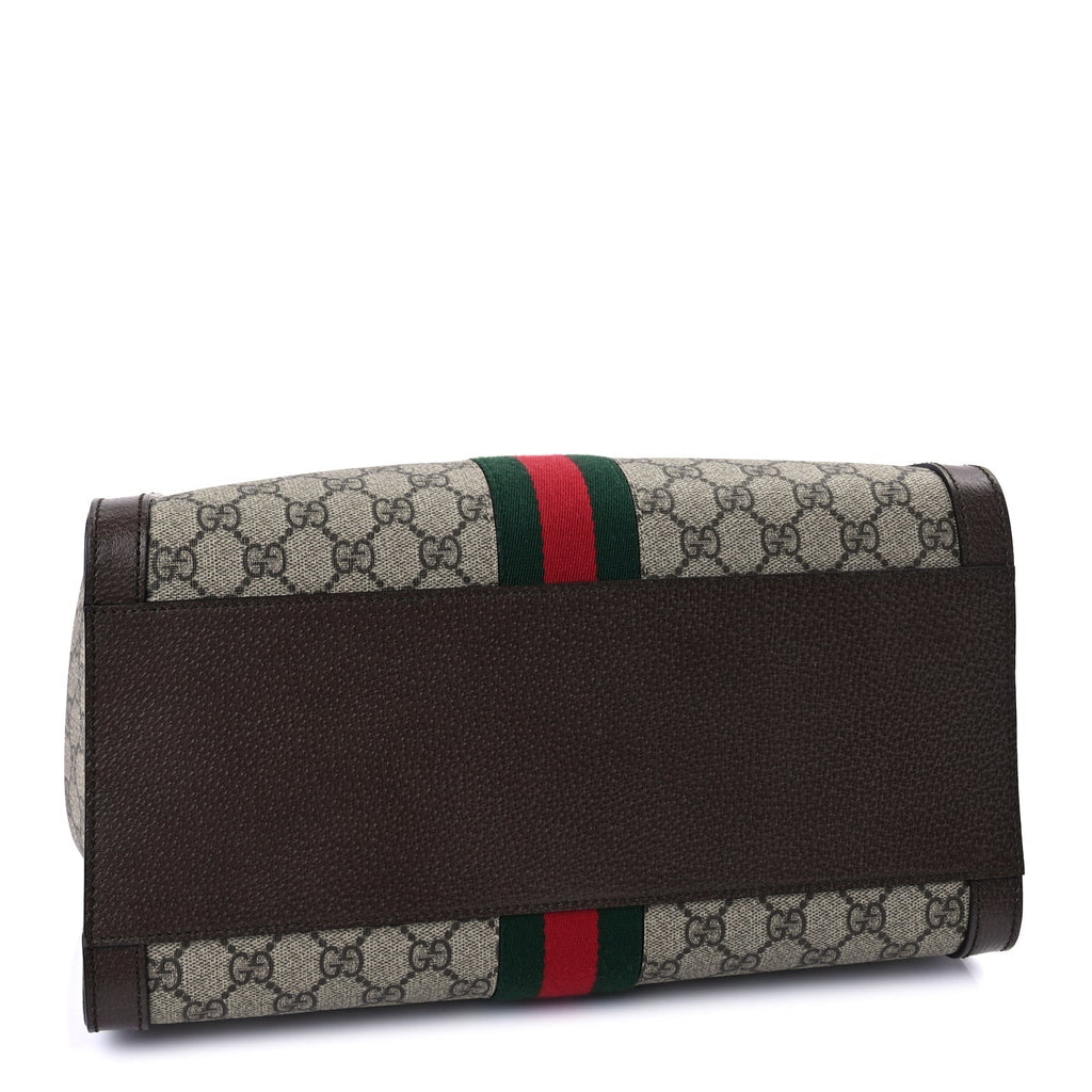Gucci GG Supreme Monogram Web Medium Ophidia Tote Bag Brown Beige