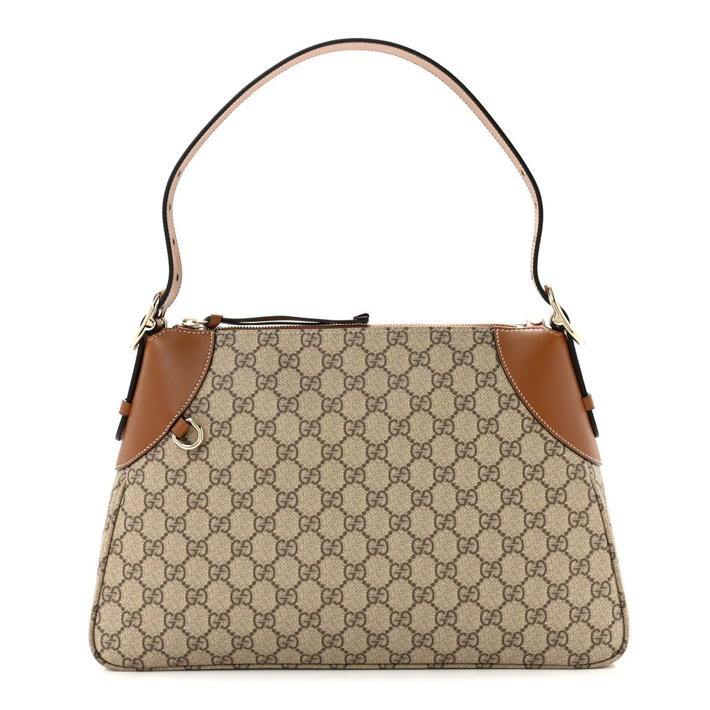 Gucci GG Supreme Monogram Emblem Medium Shoulder Bag Beige Ebony Sundial