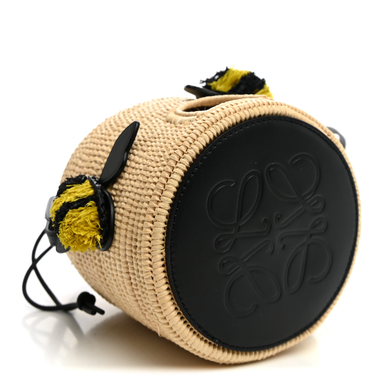 Loewe X PAULA'S IBIZA Raffia Calfskin Beehive Basket Tote Bag Natural Black