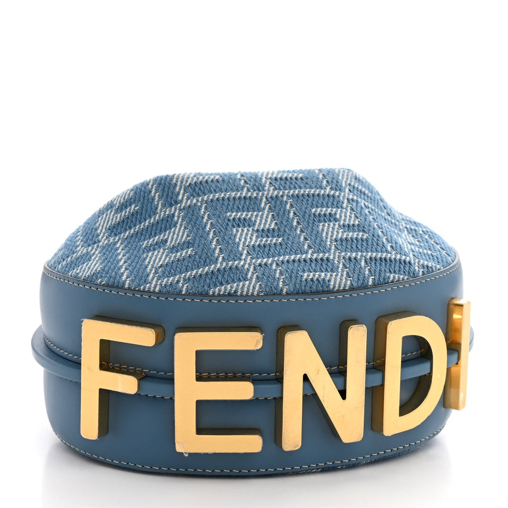 Fendi Denim Vitello King F is Fendi FF Embroidered Mini Fendigraphy Hobo Bag Denim Sand Blue White