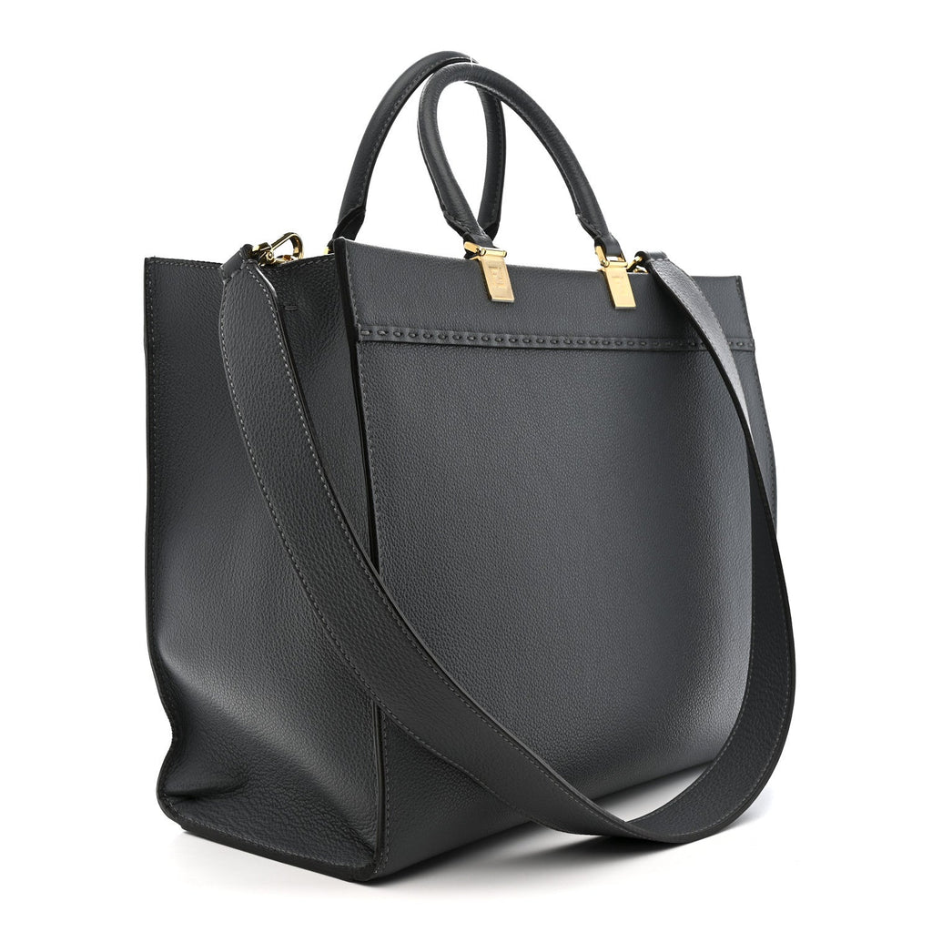 Fendi Vitello Cher Logo Debossed Medium Fendi Sunshine Shopper Tote Real Tempesta