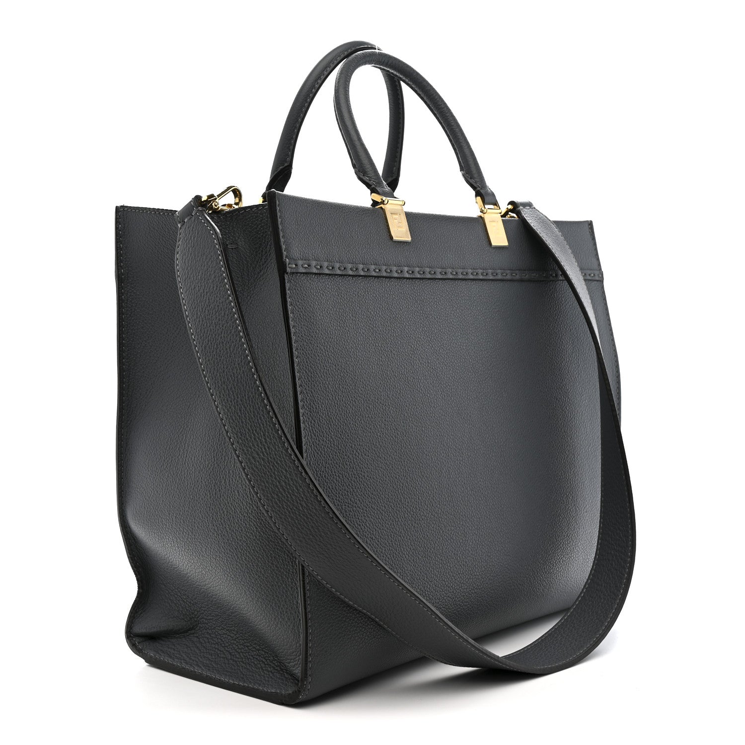 Fendi Vitello Cher Logo Debossed Medium Fendi Sunshine Shopper Tote Real Tempesta