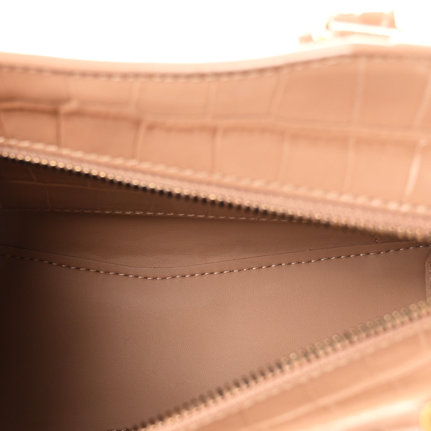 Balenciaga Shiny Supple Calfskin Crocodile Embossed Neo Classic Gold Hardware Mini City Nude Beige