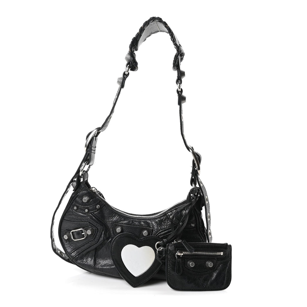 Balenciaga Agneau Arena Le Cagole Shoulder Bag XS Black