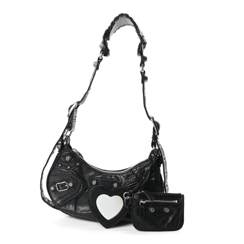 Balenciaga Agneau Arena Le Cagole Shoulder Bag XS Black