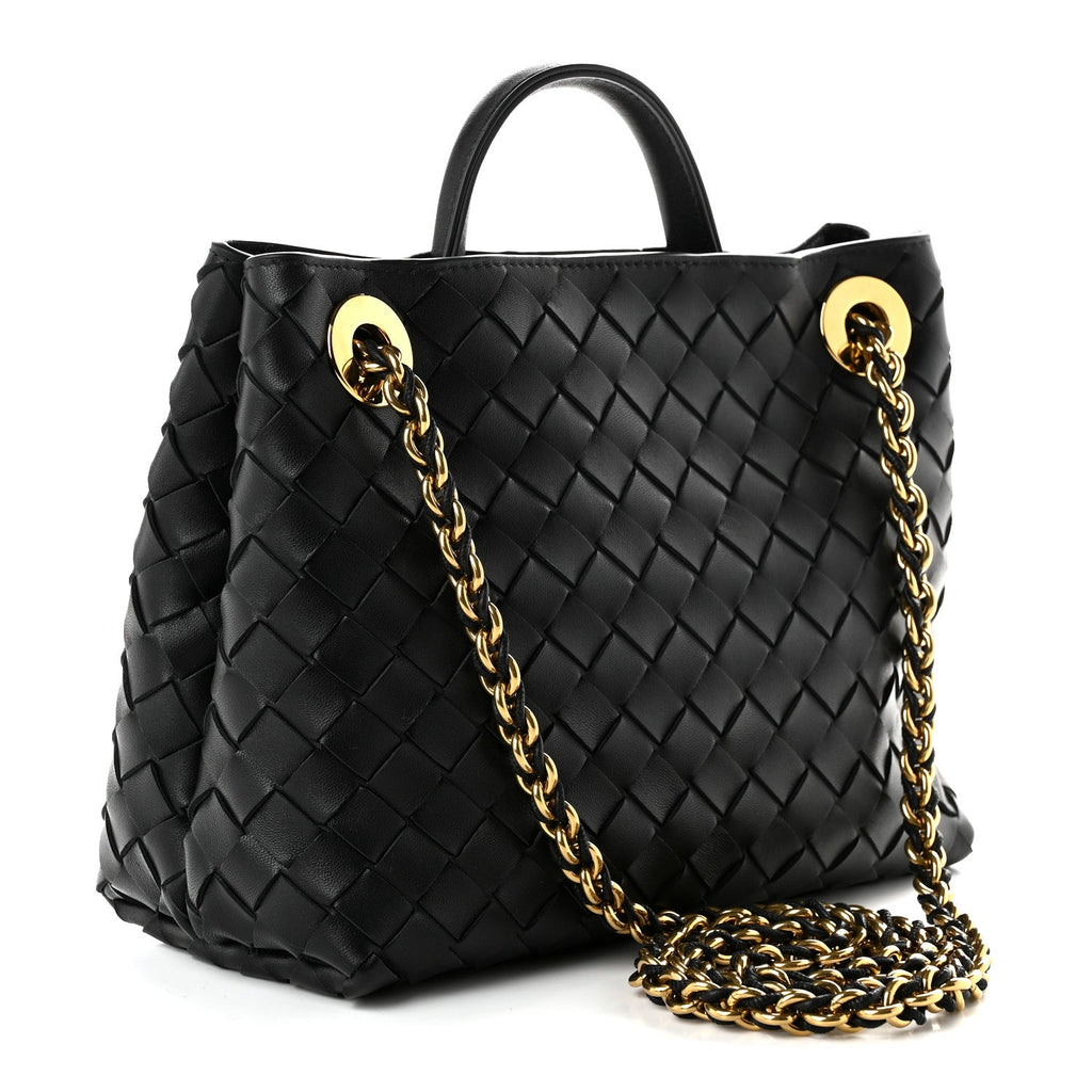 Bottega Veneta Nappa Intrecciato Small Andiamo With Chain Shoulder Bag Black