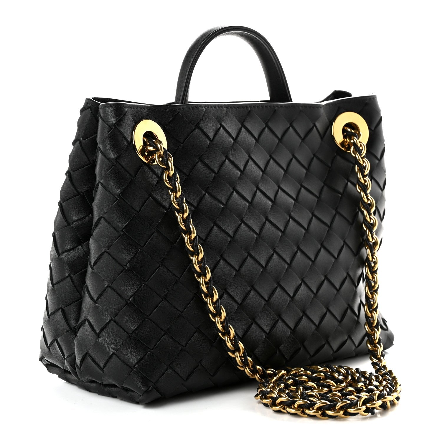 Bottega Veneta Nappa Intrecciato Small Andiamo With Chain Shoulder Bag Black