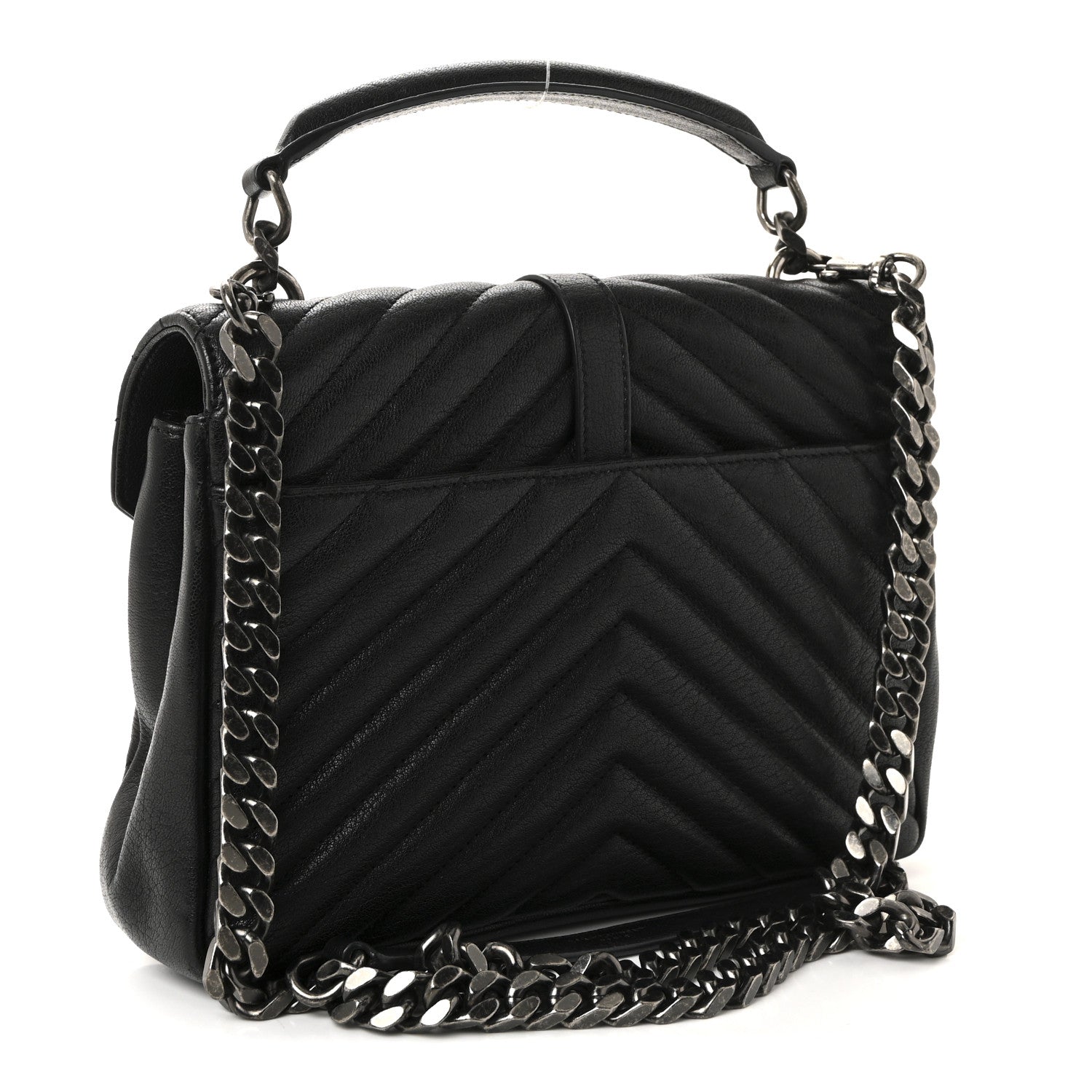 Saint Laurent Sheepskin Matelasse Chevron Monogram Medium College Bag Black
