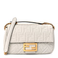 Fendi Nappa Small FF Embossed Midi Chain Baguette White