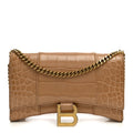 Balenciaga Shiny Calfskin Crocodile Embossed Hourglass Chain Bag Nude Beige