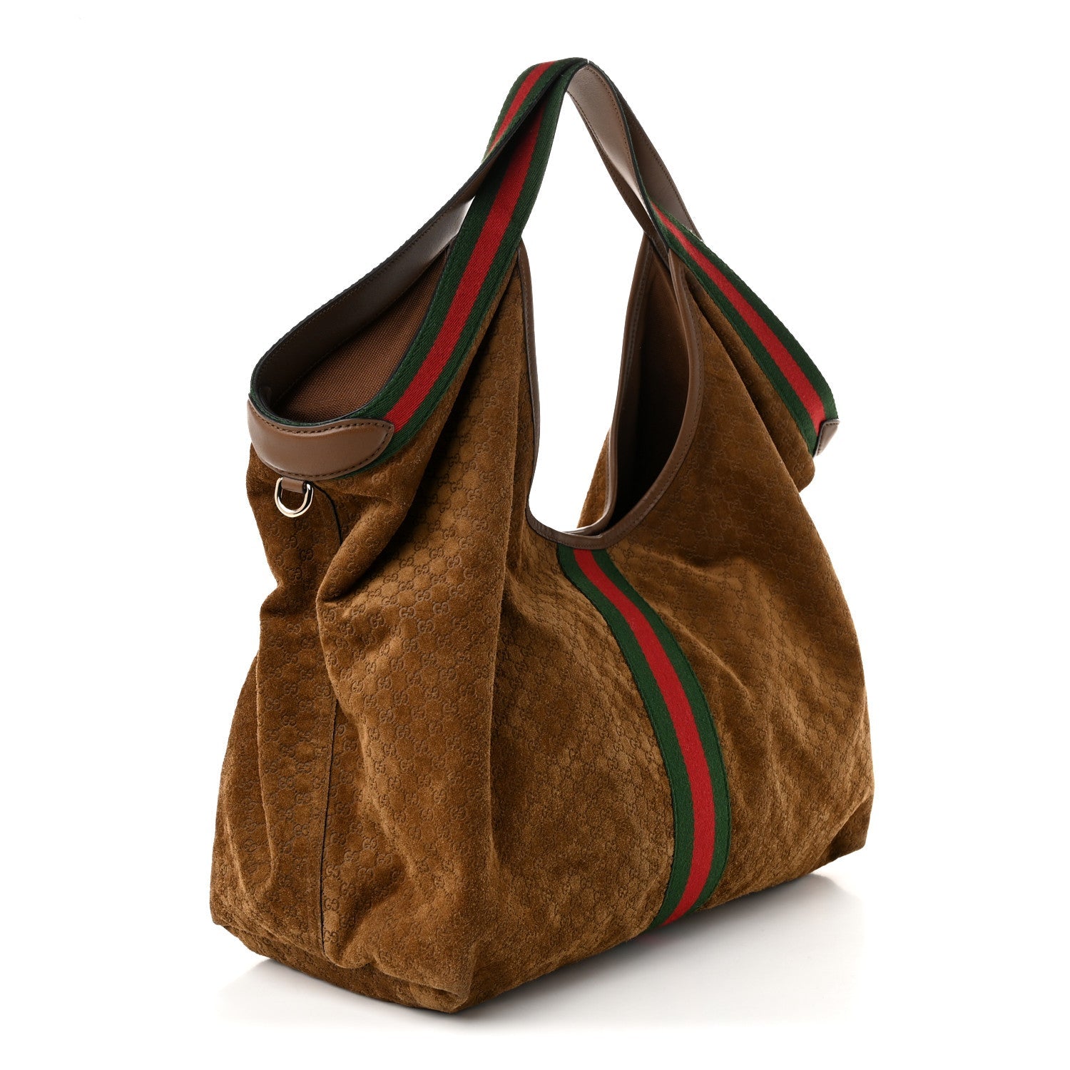 Gucci Suede GG Monogram Web Large Giglio Tote Brown
