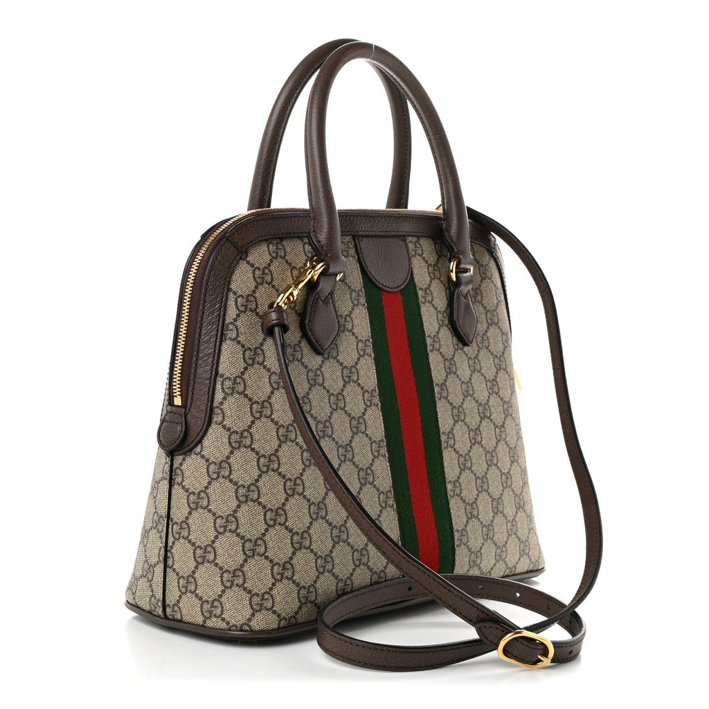 Gucci GG Supreme Monogram Web Medium Top Handle Ophidia Dome Shoulder Bag Brown