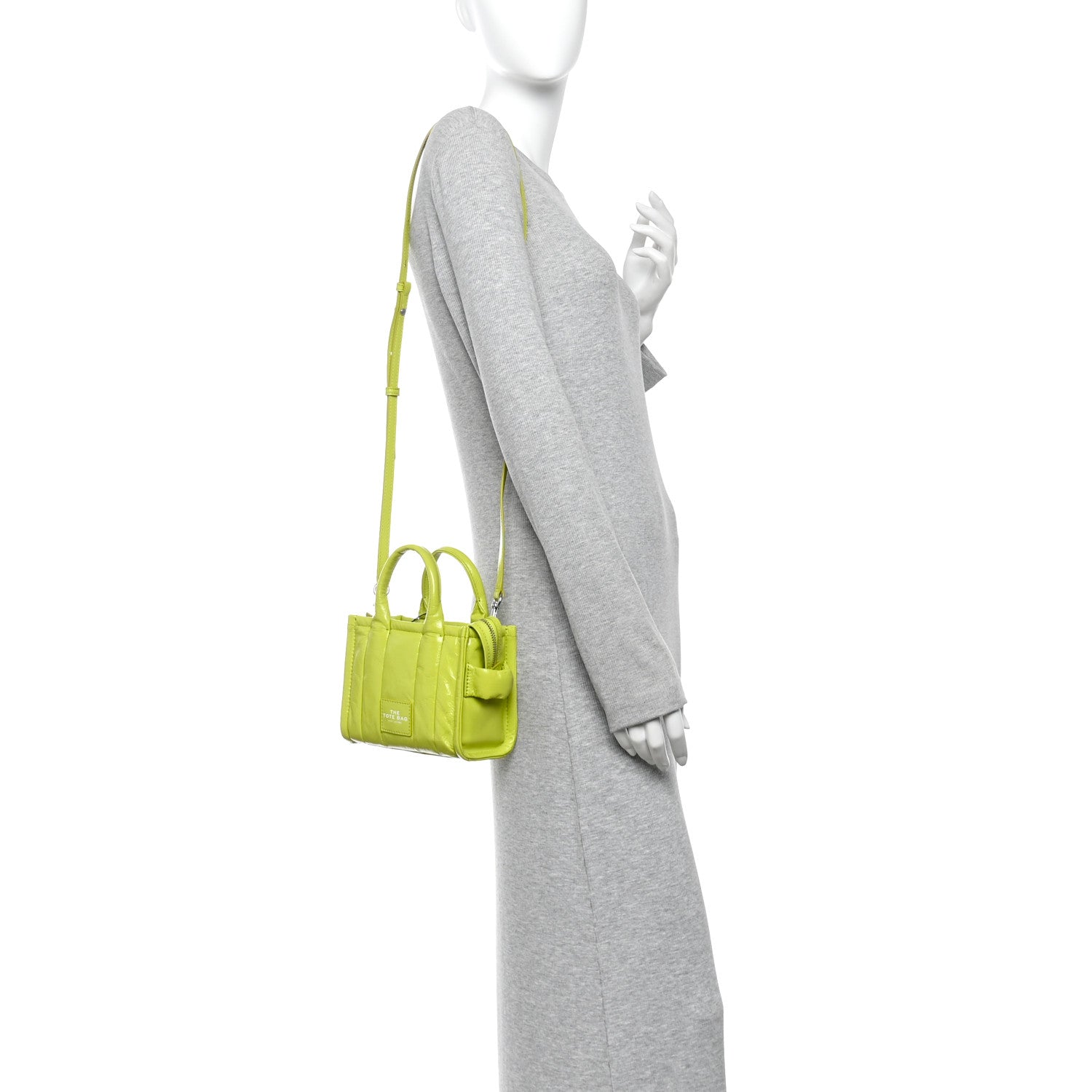 Shiny Crinkled Calfskin Mini The Tote Bag Acid Lime