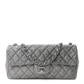 Chanel Metallic Crackled Calfskin Quilted East West Flap Dark Silver