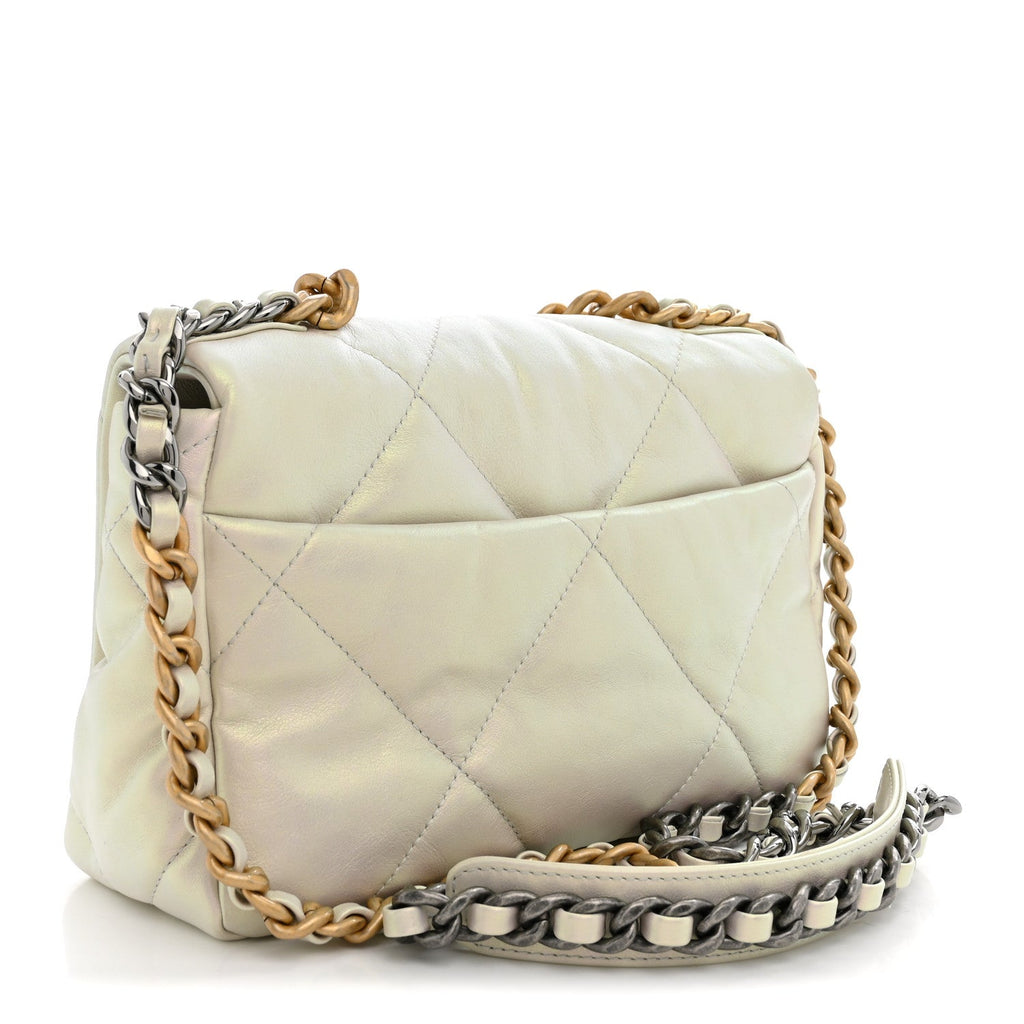 Chanel Iridescent Calfskin Quilted Medium Chanel 19 Flap White
